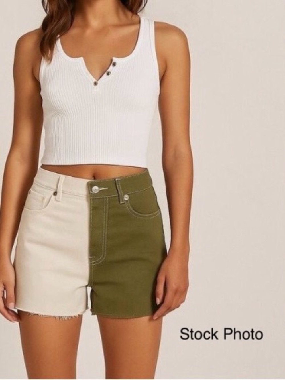 Pac Sun Ultra High Rise Vintage Color-block Shorts•Olive and Ivory•Sz. XXS • EUC